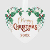 ホリーメリークリスマスウォーター色の金ゴールド家族の写真 オーナメント (裏面)