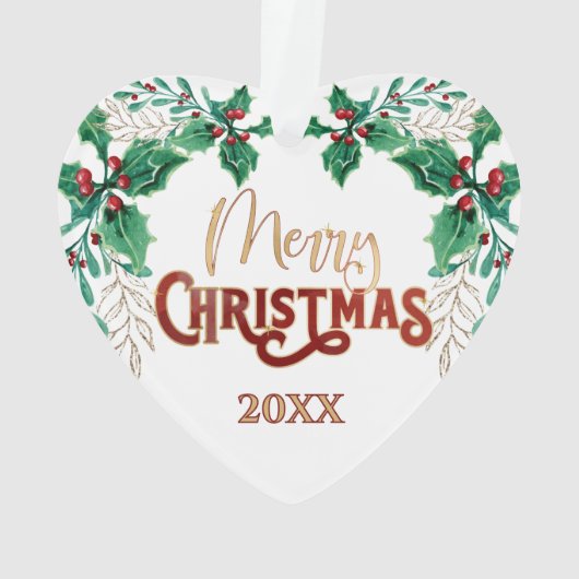 ホリーメリークリスマスウォーター色の金ゴールド家族の写真 オーナメント (裏面)