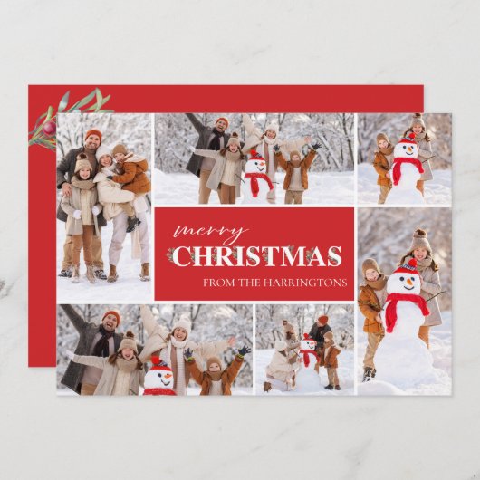ホリーメリークリスマスフォトコラージフォトカード シーズンカード (正面/裏面)