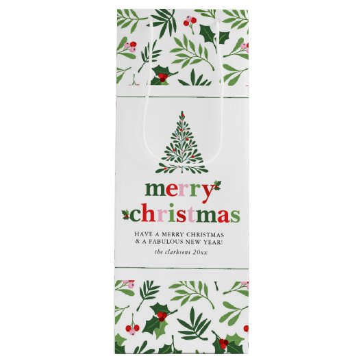 ホリーメリークリスマスブライトおもしろい ワインギフトバッグ (正面)