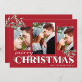 ホリーメリークリスマスホリデーフォトコラージュ シーズンカード (正面/裏面)
