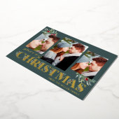 ホリーメリークリスマスホリデーフォトコラージュ 箔シーズンカード (回転した状態)