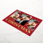 ホリーメリークリスマスホリデーフォトコラージュ 箔シーズンカード (回転した状態)