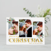 ホリーメリークリスマスホリデーフォトコラージュ 箔シーズンカード (立ち正面)