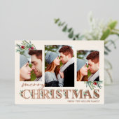 ホリーメリークリスマスホリデーフォトコラージュ 箔シーズンカード (立ち正面)