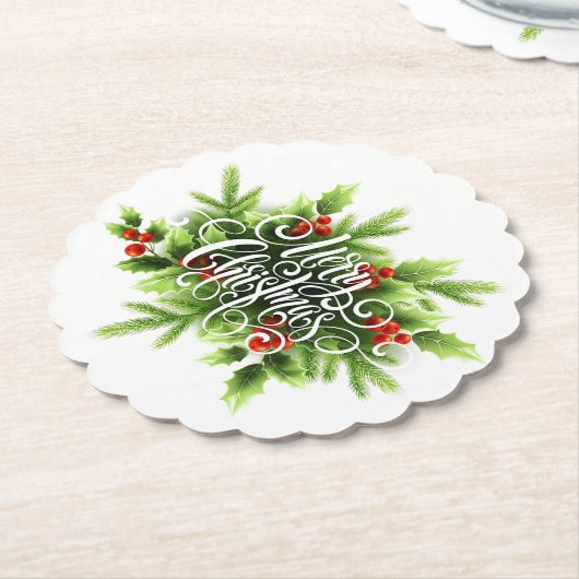 ホリーメリークリスマス紙コースター ペーパーコースター (アングル)