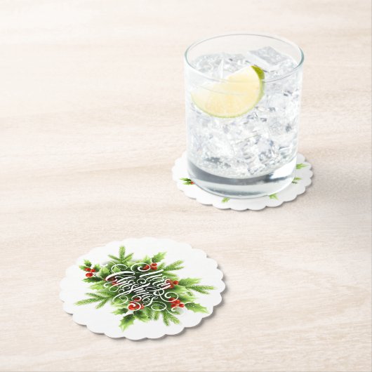 ホリーメリークリスマス紙コースター ペーパーコースター (インサイチュ)