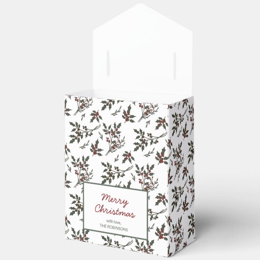 ホリーモダンクリスマスプラントパターンホワイト フェイバーボックス (見開き)
