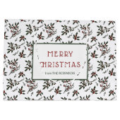 ホリーモダンクリスマスプラントパターンホワイト ラージペーパーバッグ (裏面)