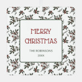 ホリーモダンクリスマスプラントベリーパターン メタルオーナメント (正面)