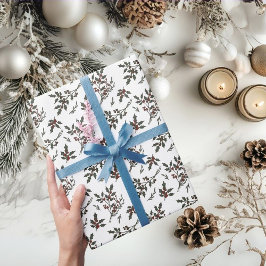 ホリーモダンクリスマスプラントベリー冬白 ラッピングペーパー