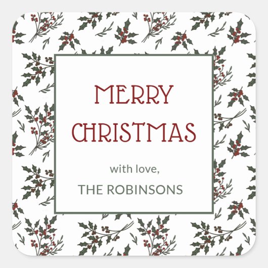 ホリーモダンス・クリスマス・ボタニカル・ベリー・パターン スクエアシール (正面)