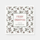 ホリーモダンス・クリスマス・ボタニカル・ベリー・パターン スタンダードカクテルナプキン (正面)
