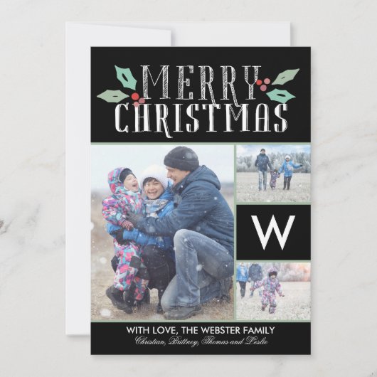 ホリーモダンズモノグラム3写真クリスマス シーズンカード (正面)