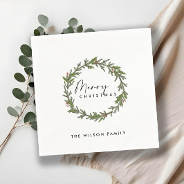 ホリーモダンベエレガントリーリースクリスマス スタンダードカクテルナプキン