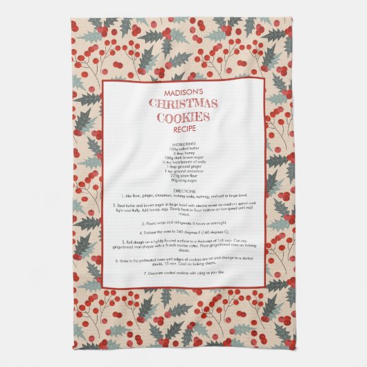 ホリーモダンベリークリスマスボタニカルレシピ キッチンタオル (縦)