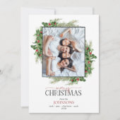 ホリーモダンベリーグリーナリーメリークリスマスフォト シーズンカード (正面)