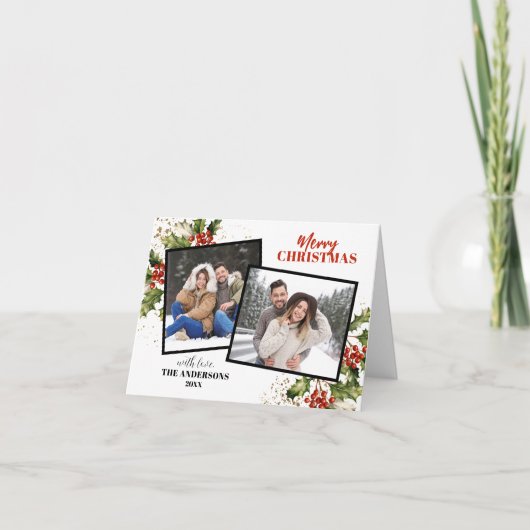 ホリーモダンベリーフォトコラージクリスマス シーズンカード (正面)