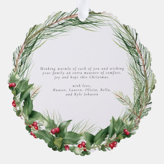 ホリーモダンベリーメリークリスマスフォトリース オーナメントカード (裏面)