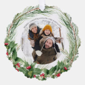 ホリーモダンベリーメリークリスマスフォトリース オーナメントカード (正面)