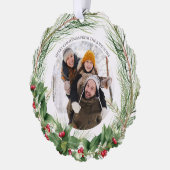 ホリーモダンベリーメリークリスマスフォトリース オーナメントカード (左)