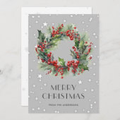 ホリーモダンベリーリースメリークリスマスカード シーズンカード (正面/裏面)