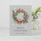 ホリーモダンベリーリースメリークリスマスカード シーズンカード (スタンド正面)