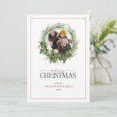 ホリーモダンベリーリースメリークリスマスフォト シーズンカード (スタンド正面)