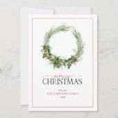 ホリーモダンベリーリースメリークリスマス シーズンカード (正面)