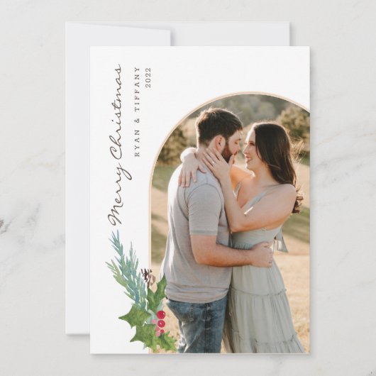 ホリーモダン付きフォトアーチクリスマスカード 招待状 (正面)