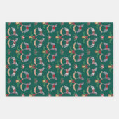 ホリーモミの枝を持つノスタルジックなロッキングホース ラッピングペーパーシート (正面3)