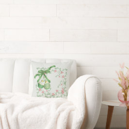 ホリーライトグリーンピンクの枝 クッション