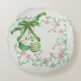 ホリーライトグリーンピンクの枝 ラウンドクッション