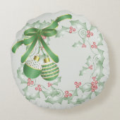 ホリーライトグリーンピンクの枝 ラウンドクッション (裏面)