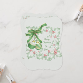 ホリーライトグリーンピンククリスマスの枝 カード