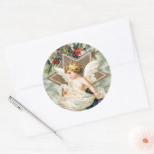 ホリーラウンドステッカー付きクリスマスエンジェル ラウンドシール (封筒)