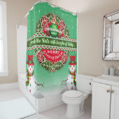 ホリーリースと雪だるま名ON GREEN シャワーカーテン (インサイチュ)