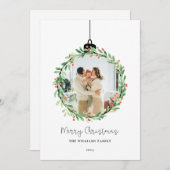 ホリーリースオーナメントメリークリスマスフォト シーズンカード (正面/裏面)