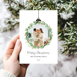 ホリーリースオーナメントメリークリスマスフォト シーズンカード