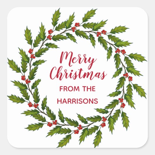 ホリーリースクリスマスデザインシール スクエアシール (正面)