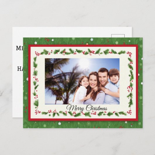 ホリーリースクリスマスハガキカスタムー – 写真 シーズンポストカード (正面/裏面)