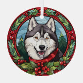 ホリーリースシベリアハスキードッグクリスマス ガラスオーナメント (裏面)