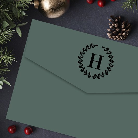ホリーリースパーソナライズされたクリスマスイニシャル セルフインキングスタンプ