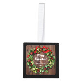 ホリーリースパーソナライズされた3フォトコラージュ キューブオーナメント (正面)