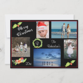 ホリーリースフォトエレガントホリデーグリーティングカード シーズンカード