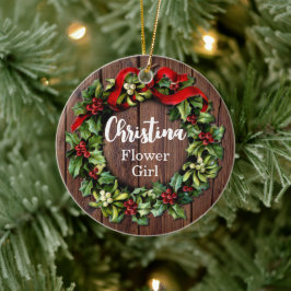 ホリーリースフラワーガールカスタムウェディングパーティー セラミックオーナメント