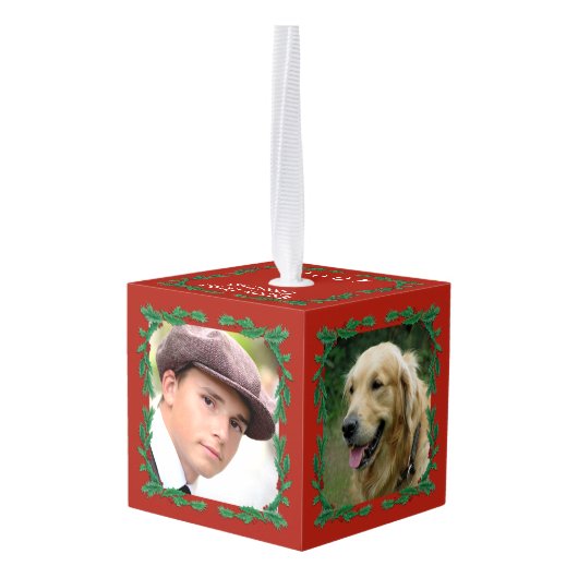 ホリーリースフレーム付きキューブフォトオーナメント キューブオーナメント (裏面アングル)