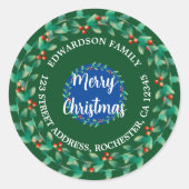 ホリーリースメリークリスマスファミリー差出人住所 ラウンドシール (正面)