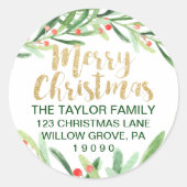 ホリーリースメリークリスマス差出人住所 ラウンドシール (正面)