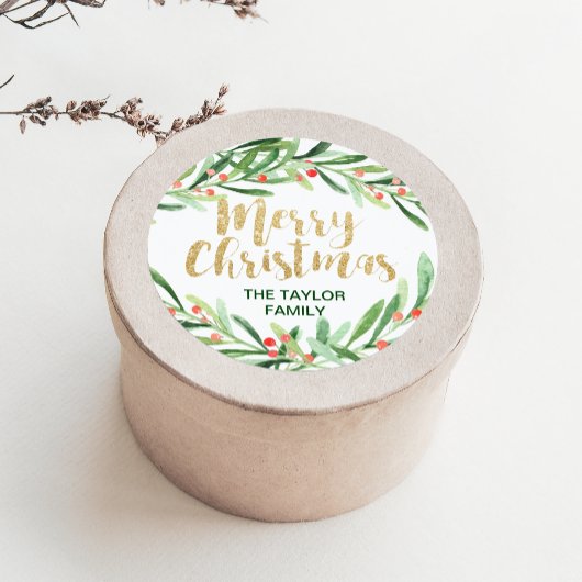 ホリーリースメリークリスマス ラウンドシール